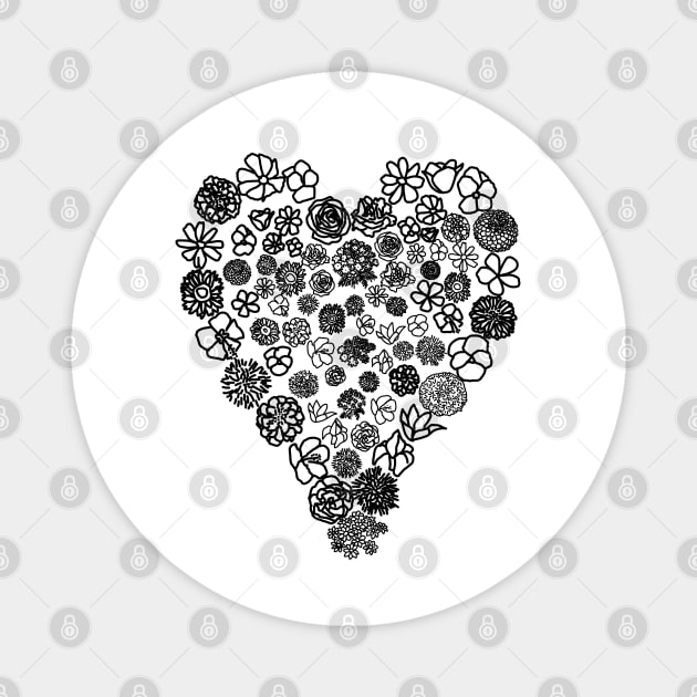 Black and White Floral Heart of Flowers Mothers Day Magnet by ellenhenryart